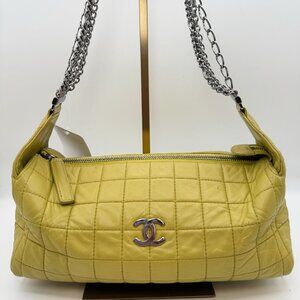 Chanel CC Square Chocolate Bar Pochette Green Bag